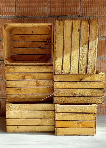 PYXIDAS Wooden Storage Crates Set of 6 - 50x40x30 cm Natural Rustic Decor