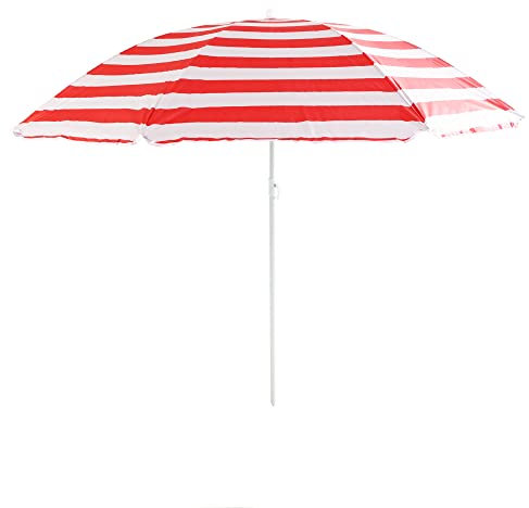 NALU Parasol de plage de 160 cm | Pare-soleil d'extérieur réglable en hauteur avec motif rouge et blanc
