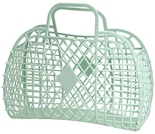 Jelly Bag für Kinder, Mädchen, Frauen, Kinder-Strandtasche, modische Kunststoff-Jelly-Geldbörse, 80er Jahre Retro-Geldbörse mit Sackleinen (Large, Cyan)