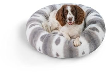 Best Friends by Sheri Gemustertes Lux Hundebett aus Kunstfell, beruhigend, groß, Donuts, Grau, 76,2 x 76,2 cm