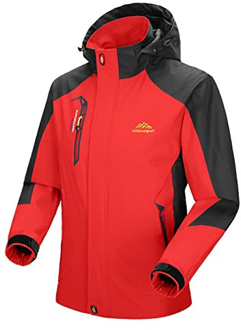 YSENTO Herren Regenjacke wasserdichte Outdoor Atmungsaktive Wandern Funktionelle Softshell Winddichte Regenjacke mit Abnehmbarer Kapuze(Rot,L)