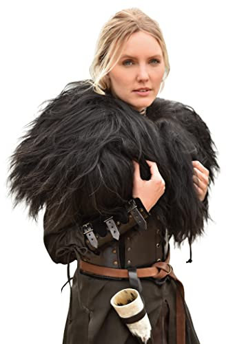Battle-Merchant | Gemütliches Mittelalter Fell | Wikinger Lammfell echt Naturfell Tierfell Verkleidung Schulterfell | für Damen und Herren (S/M - L/XL) (Schwarz, S/M)