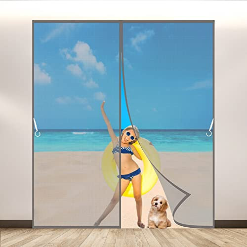 Mosquito Net Door Blind, 130x225 cm, Longer Magnets, Mesh Screen Door Magnets, Door Screen Magnetic Closure for Sliding Front Doorway, Gray, New Version