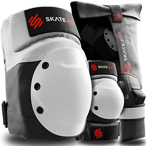 SKATEWIZ Schoner Inliner Erwachsene - Inliner Schoner Erwachsene - Knieschoner Ellenbogenschützer - Skate Protektoren Schutzausrüstung - Schützer Damen Herren - SHIELD Größe L Grau Weiß