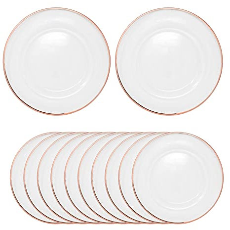 Trimming Shop Dekorative Serviettenringe, Glasteller mit Roségold-Rand für Tischdekoration, Hochzeiten, Jubiläen, Geburtstage, Partys, Geschirr, Catering-Events, 33 cm, 12 Stück