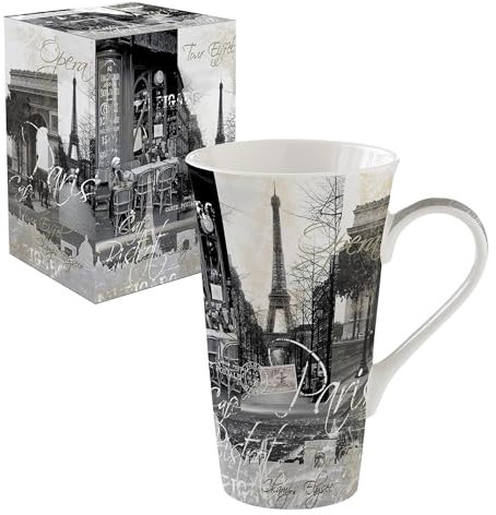 Easy Life Set mit 1 riesigen Tasse, 60 ml, Porzellan, Paris Schwarz/Weiß