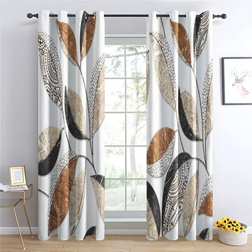 TAKUAN Pflanze Vorhänge Verdunklung svorhänge mit Muster Blätter, Vorhang Blickdicht mit Ösen Gardinen Wohnzimmer Schlafzimmer Kinderzimmer Dekoration 2er Set-160 x 132 (H X B)