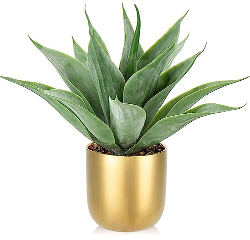 Planta de agave artificial grande de 13 pulgadas, planta artificial de aloe vera, plantas suculentas falsas en maceta, plantas de agave artificiales realistas para el hogar, sala de estar, mesa,