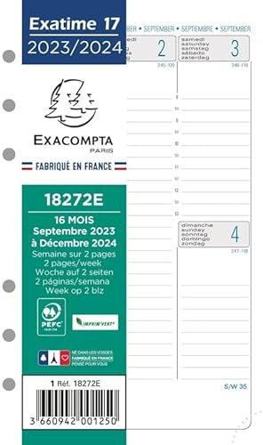 Exacompta - 18272E – Nachfüllpack für Exatime 17 – Maße: 10,5 cm x 17,2 cm – 1 Woche auf 2 Seiten – 16 Monate: September 2026 bis Dezember 2027