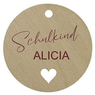 minimutz Personalisierter Schultütenanhänger Holz | Geschenkanhänger als Füllung der Schultüte Schulkind Herz 10x10 cm