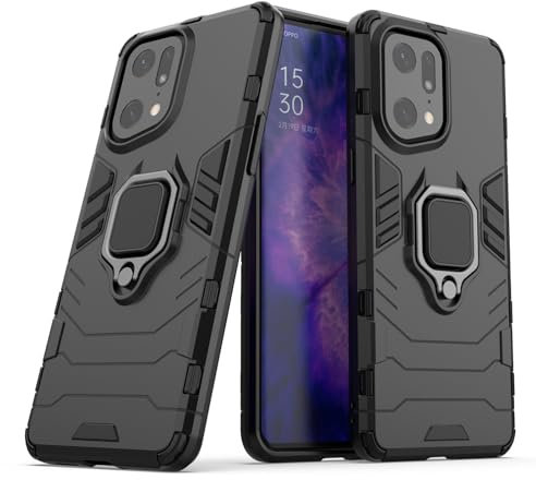 Max Power Digital Cover per Oppo Find X5 Pro con Anello Custodia Supporto Magnetica Rigida Resistente Antiurto Doppio Strato Protettiva Calamita Bumper Case (Nero)