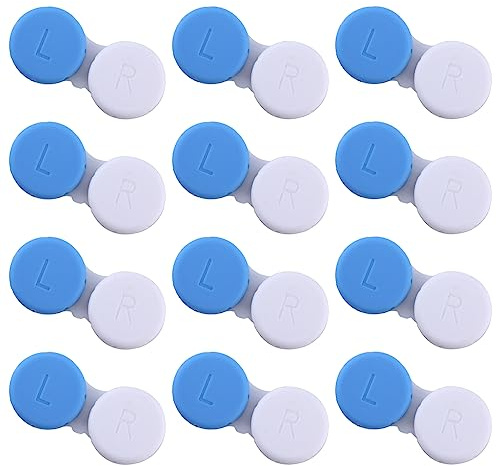 JIXIWANG 12 Pcs Contact Lens Cases Blue and White Contact Lens Holder Screw Top Safe Material Eye Contact Lens Container Box for Travel or At Home Protecting Eyes