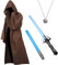 Boyigog Jedi Robe Kostüm Jedi Ritter Kapuzenumhang Set mit Halskette Lichtschwert für Männer Frauen Halloween Cosplay 4 Stück