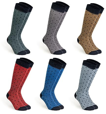 6 Paia Calze da Uomo Estive Colorate con Fantasia in Filo di Scozia - Cotone Elasticizzato - Made in Italy - Resistenti - Lunghe e Corte (39/42, Piquet Pois Moda)