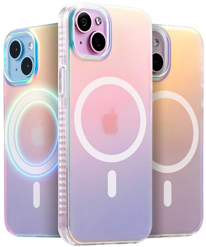 LONLI Hue - (for iPhone 15 Plus) - Fluorescent Iridescent Matte Phone Case [Compatible with Magsafe] for Women, Girls and Men - Cute and Aesthetic