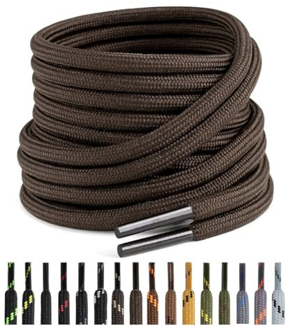Puzeam 2 Pares Cordones Redondos para Botas, 4.5 mm Cordones Resistentes para Zapatillas de Montaña, Zapatos de Senderismo, Calzado de Seguridad Marrón oscuro 120 cm