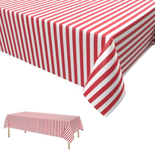 2PCS Party Tischdecke Rote Weiß,Zirkus Party Tischdecken Einweg Tischdecke aus Kunststoff Bierbank Tischdecke Kindergeburtstag Karneval Thema Party Dekorationen 137 * 274cm