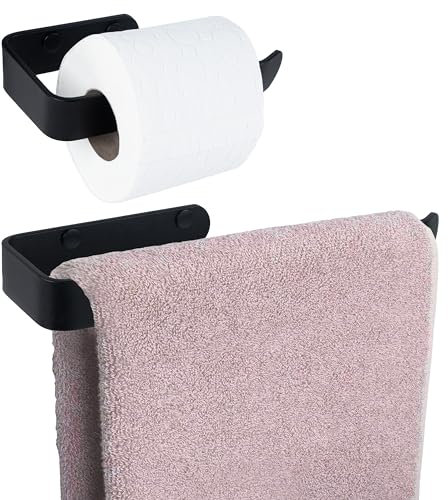 Toilet Roll Holder and Towel Holder Set - Hand Towel Holder, Toilet Roll Holder Wall Mounted. 2 pcs Bathroom Accessories Set for Kitchen, Bathroom, Laundry and Toilet.