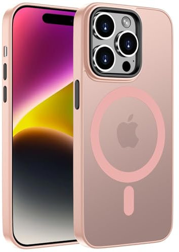 ORDA Coque magnétique pour iPhone 14 Pro 6,1 compatible avec MagSafe - Arrière mat translucide - Fine - Anti-chocs - Rose
