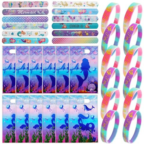 HUARYEN Meerjungfrauen Gastgeschenk 36 Stück Meerjungfrau Mitgebsel 12 Schnapparmband Kinder 12 Silikonarmband 12 Meerjungfrau Geschenktüten Meerjungfrau Party Mitgebsel