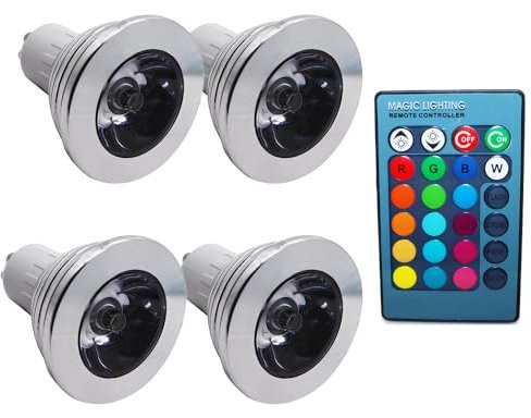 Chao Zan GU10 RGB LED Farbwechsel Lampen,3W Dimmbar LED spot mit Fernbedienung,200 Lumen,60° Abstrahlwinkel LED Glühbirne (4 Stück)