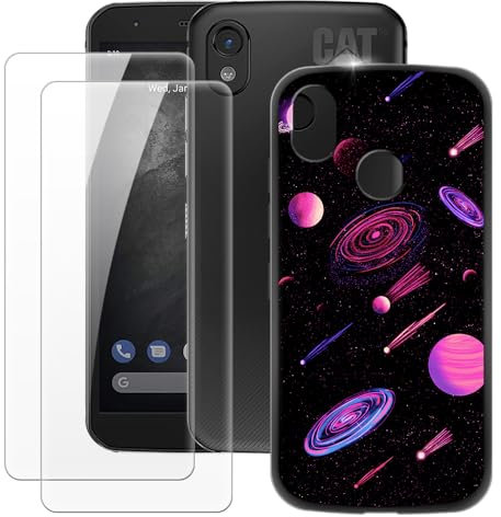 MILEGAO CAT S52 Hülle + 2 Displayschutzfolien aus gehärtetem Glas, ultradünne Stoßstange, stoßfeste weiche TPU-Silikon-Abdeckung für CAT S52 (5.65”)