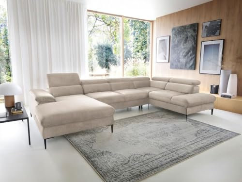 Pascal Morabito-Große Wohnlandschaft mit Schlaffunktion - Ecke Links - Samt - Beige - SEPINA