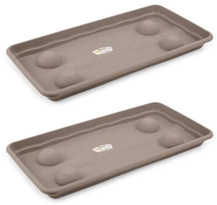 PracticDomus Lote de 2 Platos Rectangulares 57 cm para Jardineras Terra de 60 cm 33L (57 x 29 cm, Taupe)