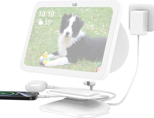 PlusAcc Adjustable Stand for Show 8 3rd gen & iPhone 12, Charging White | No BATTERY USB-C/A two Port Compatible with iPhone/Airpods Base Station for all Phone & & Show 8 (only 3rd Gen)