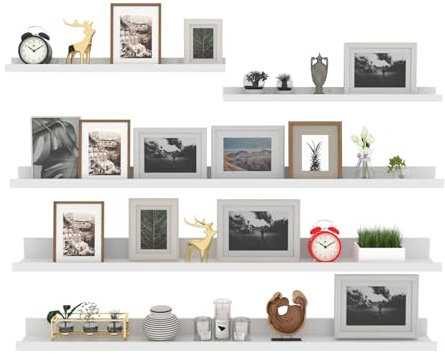 Giftgarden Lot de 5 Étagères Murales en Bois Rustique, Étagères Flottante Murale Blanc pour Salon, Chambre et Bureau - 120cm