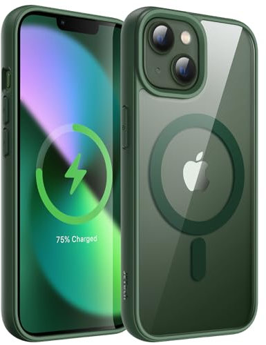 JETech Magnetic Case for iPhone 13 6.1-Inch Compatible with MagSafe, Shockproof Phone Bumper Cover, Solid Color Matte TPU Frame, Anti-Scratch Clear Back (Green)