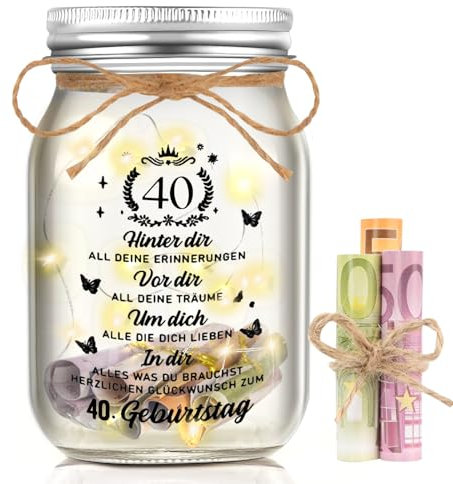 Johiux LED Flaschenlicht Geldgeschenke Geburtstag 40,Geschenke 40 Geburtstag Frau Man,Geburtstag Geldgeschenke Verpackung,40.Geburtstagsgeschenk Geld Leuchtflasche Coole Geschenkideen.