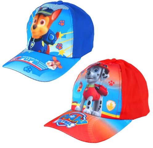 GUBOOM Dog Patrol Baseball Cap, 2 Stück Pat Patrol Cap Kinder, Pat Patrol Kinder Kappe, Verstellbare Patrol Schirmmütze für Mädchen Jungen Schule Sport (Baumwolle, Rot + Blau)