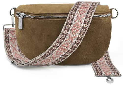 ARTVALL - Umhängetasche Wildleder Tasche Handtasche Velours Bauchtasche Klein mit Schultergurt Design Taschenband abnehmbar verstellbares Riemen Crossbody Bag Echt Ledertasche Damen mit Reißverschluss