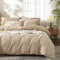 Housse de Couette 240x260 Beige Coton Lin Lavé Couleur Unie 2 Personnes Parure de Lit Naturel Parure Housse Couette 240 x 260 avec Fermeture Éclair avec 2 Taies d'oreiller 65x65cm