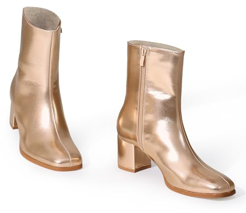 Allegra K Bottines à bout carré et fermeture éclair latérale pour femme, rose gold, 37.5 EU