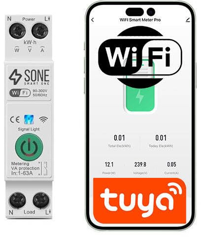 Disjoncteur intelligent Wi-Fi 63A sur rail DIN Tuya Smart avec compteur d'énergie