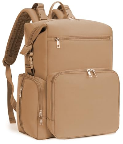 CEI-CEI Baby Wickeltasche/Rucksack mit Wickelunterlage, Wickelrucksack Groß, Windeltasche für Unterwegs Mommy Bag mit Isolierter Flaschentasche, Wasserdichtes Neoprengewebe (Braun)