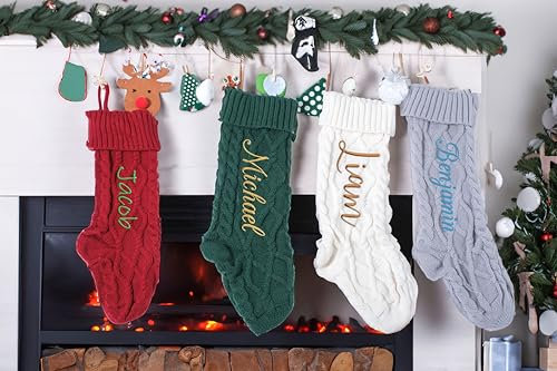 GELLEDI Weihnachtsstrümpfe mit individuellem Namen, personalisierbar, bestickt, 45,7 cm, großer gestrickter Strumpf zum Aufhängen, Geschenk für Kinder, perfekt für Feiertage, Familienfeiern (3,