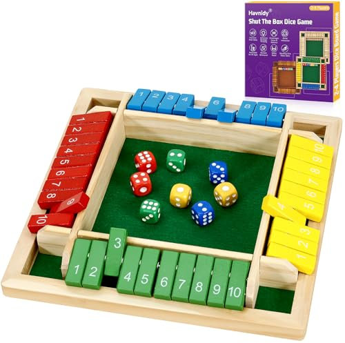 Havnidy Shut The Box Brettspiele, hölzernes Tischspiel für 4 Spieler, Klassische Würfelspiele, Reisespiel, traditionelles hölzernes Mathematik-Würfelspiel für Kneipen, tolle Brettspiele für die ganze