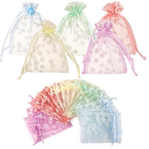 Naler 20 x Organzasäckchen Mehrfarbig Organzabeutel Säckchen Geschenkbeutel Säckli - 10 x 14 cm Floral