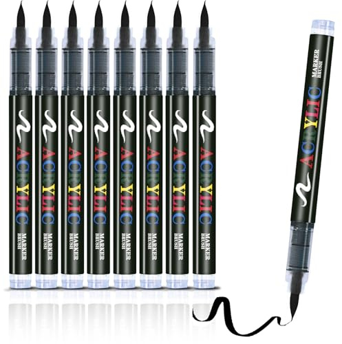 RiyaNed 8 Black Pens Permanent Marker 1.0-6.0 mm Acrylic Pens Suitable for Stone, Wood, Glass, Ceramic, Canvas, Tyres and Textiles