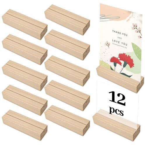 Bukuhlio 12 Stück Kartenhalter Holz, Stabil Tischkartenhalter, Hochzeit, Kartenständer Postkartenhalter Fotohalter für Hochzeiten, Restaurants, Bankette und Partys Menükartenhalter