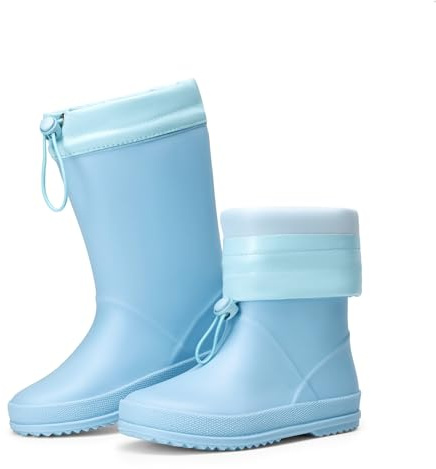 DREAM PAIRS Kids Stivali da Pioggia con Cordoncino Regolabili Stivali da Pioggia in Gomma Leggera Antiscivolo per Ragazzi e Ragazze,Size 36,Sky Blue,SDRB2401K