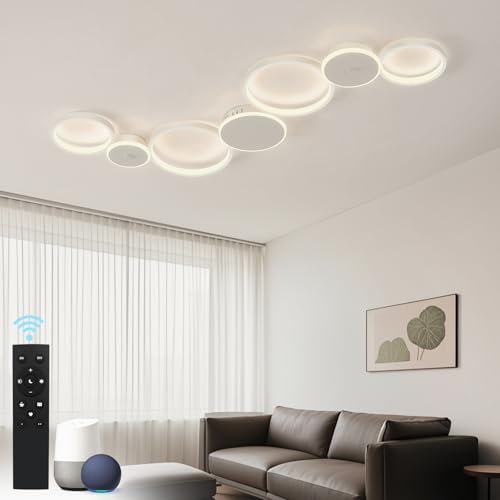 BAYHT Deckenleuchte LED Wohnzimmerlampe with Matte, 62 W 5300 lm, 3000-6500K, Kompatibel Mit HomeKit, Alexa, Google and IFTTT, Alexa Deckenlamp Für Schlafzimmer Wohnzimmer Weiße
