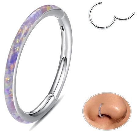 ESHIONER Nariz Aro Septum Piercing Titanio 16G 6MM Opal Morado