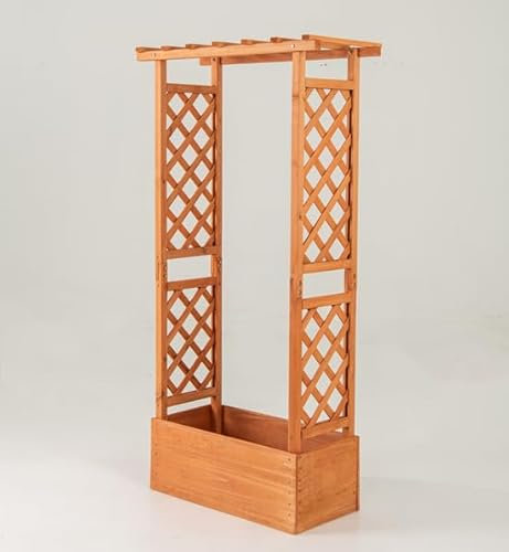 COSTWAY Jardinière avec Treillis Toit Suspendu en Bois avec Trou de Drainage, Lit de Jardin Surélevé pour Plante Grimpante, pour Patio Terrasse et Jardin (66 x 32 x 152 cm)