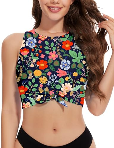 WOWENY Haut Tankini pour Femme - Maillot de Bain Unique avec Bonnets Sexy - Bikini Push up Crop Top (Haut Tankini Uniquement) Jardin coloré S