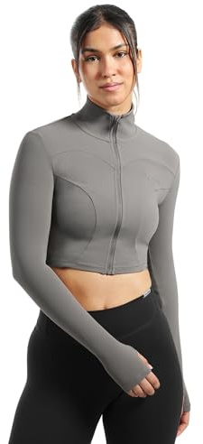 SMILODOX Crop Jacke Damen Brianna, taillierte Sportjacke mit Stehkragen, Laufjacke mit Daumenlöchern & Reißverschlusstaschen, Sport Oberteil, Fitness Oberteil ideal für Training, Yoga & Pilates