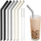 NiHome 6 Stück Silikon Strohhalme Wiederverwendbar, Extra Breite Trinkhalme für Boba, Smoothies & Bubble Tea – Zuschneidbare Länge, BPA-frei, mit 2 Reinigungsbürsten (Schwarz, Weiß & Grau)